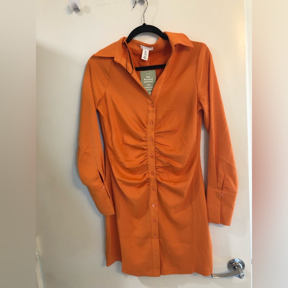H&M NWT Orange shirt long sleeve dress. Never been worn in perfect condition!